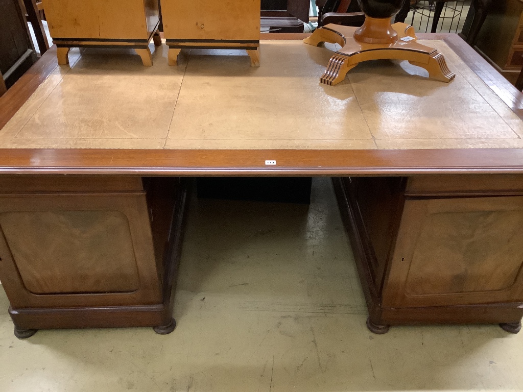 A reproduction Victorian style mahogany partner's desk, width 198cm, depth 124cm, height 76cm